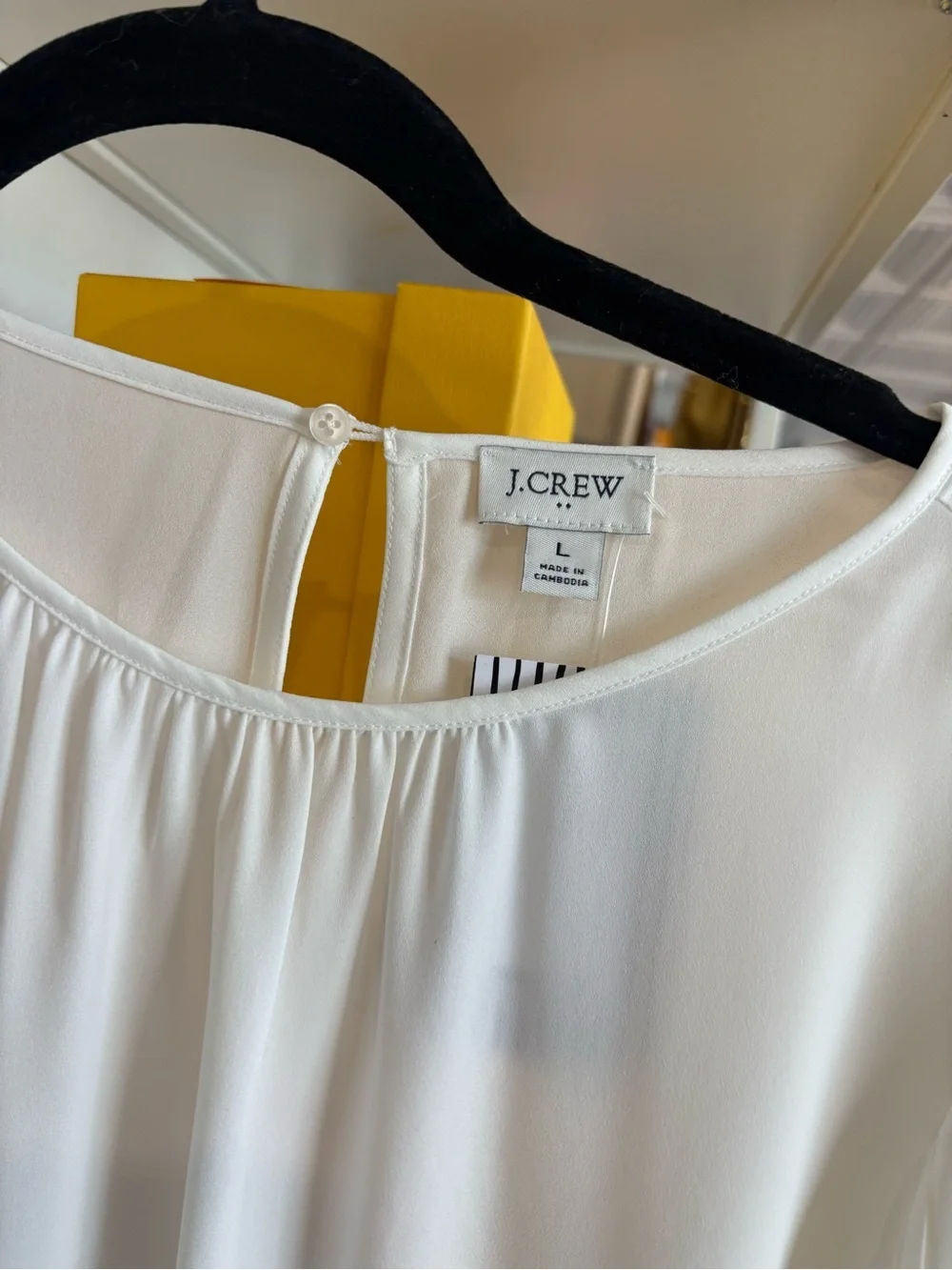 J. Crew Ivory Pleated Long-Sleeve Blouse